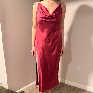 Lioness Satin Cowl Neck Slip Dress in Wine Red